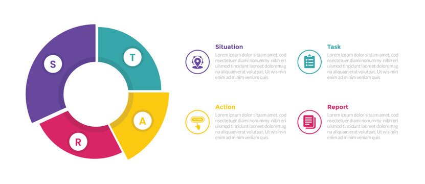 star method technique infographics template diagram with piechart 3d shape 4 point step creative design with 4 point step design for slide presentation