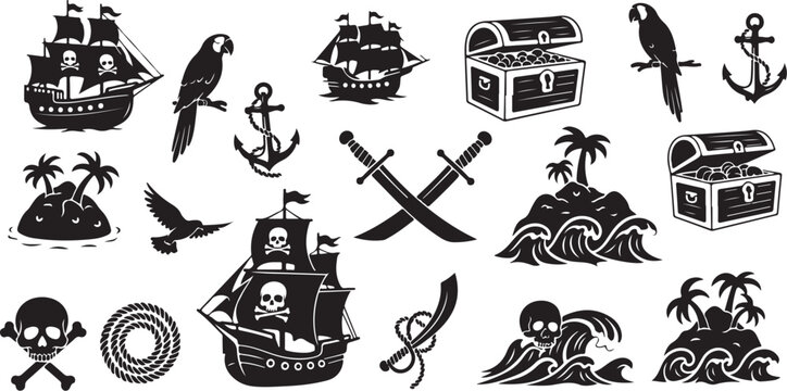 Pirate symbols and icons in black and white