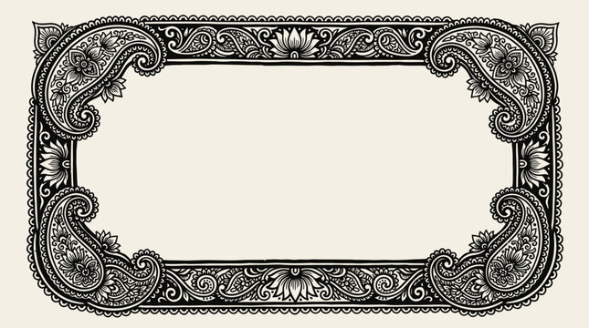 Vintage ornamental paisley frame border illustration.