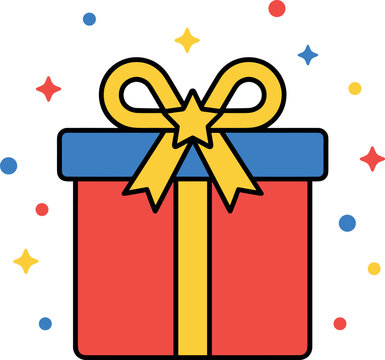 Cute Red Gift Box with Yellow Ribbon and Blue Lid Illustration for Birthday, Celebration, Party, Holiday, and Festive Designs