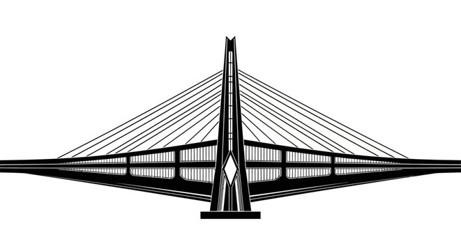 Modern Cable-Stayed Bridge Icon with Geometric Symmetry