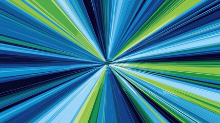 Fototapeta premium Abstract burst of vibrant blue and green lines radiating from a central point, representing speed, technology, and energy