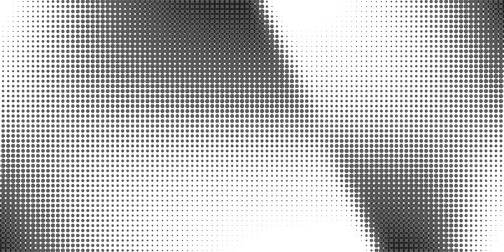 Halftone wavy texture background. Dotted gritty sand noise wallpaper. Black grunge pop art wave gradient overlay. Weathered pixelated raster halfton comic backdrop. Vector bitmap fading subtle surface