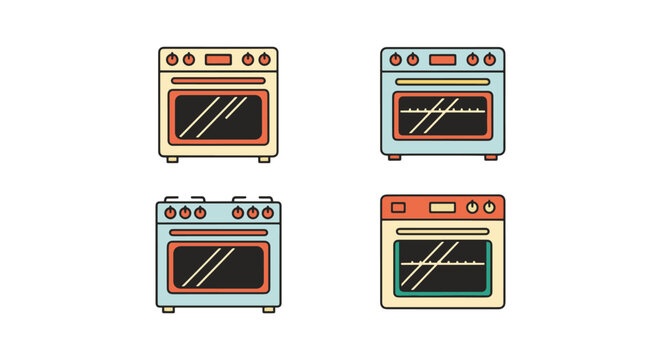 oven Line art vector set creative color pattern illustration