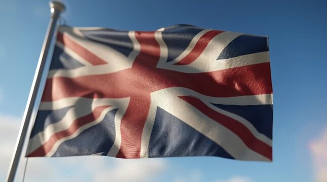 The United Kingdom flag waving freely.