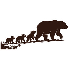 vector style flat illustration Papa Bear and Cubs Silhouette on White Background of fatherhood © Nuralam