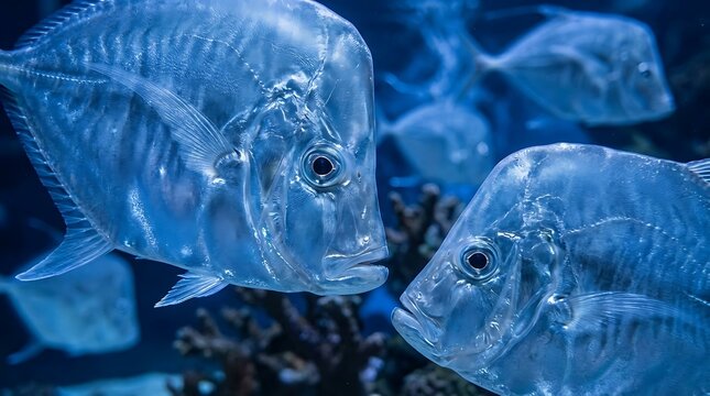 Lookdown fish swimming in a deep blue aquarium