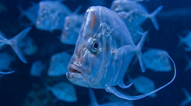 Lookdown fish swimming in deep blue ocean water