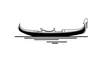 Minimalist Gondola Silhouette on Water - Venice Canal Icon © ismatul