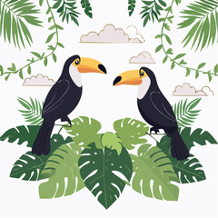 Obraz premium Two Toucans in a Tropical Jungle Setting