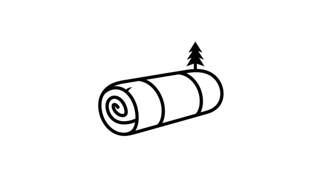 Rolled Sleeping Bag and Pine Tree Icon - Camping, Outdoors, Adventure