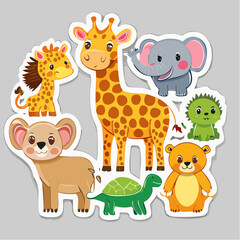 Fototapeta premium Cute Cartoon Animals Sticker Collection