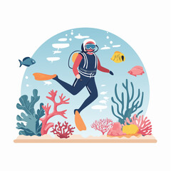 Fototapeta premium Scuba Diver Exploring Coral Reef with Fish
