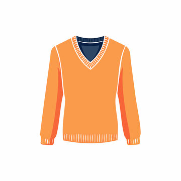 Orange V-Neck Sweater with Blue and White Trim