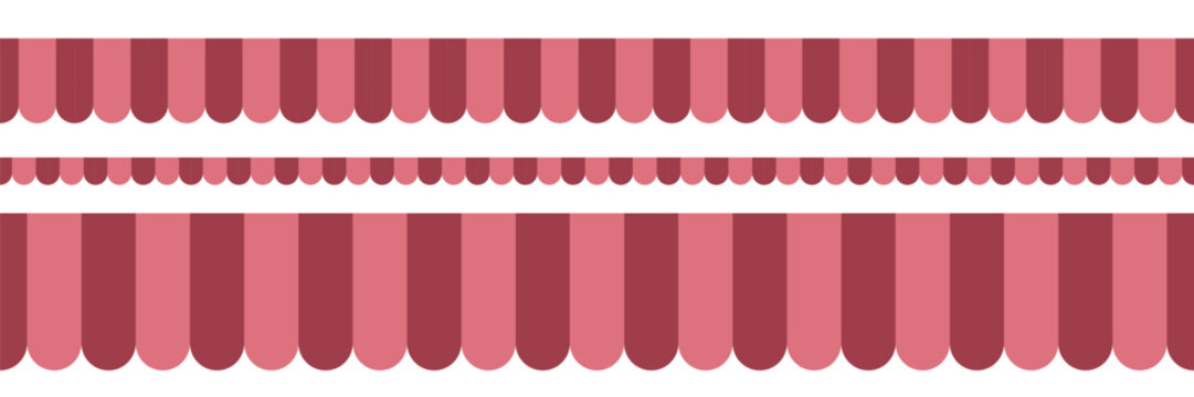 Red Stiped  canopy seamless pattern. Carnival roof. Shop tent  border. Summer market background