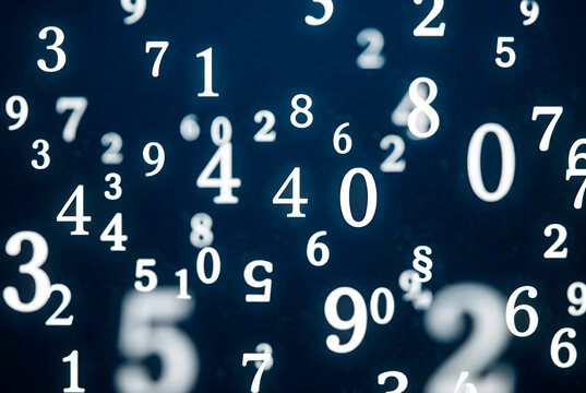 Numeric chaos with white digits and mathematical symbols on navy backdrop.