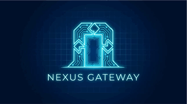 Neon circuit board gateway with nexus text