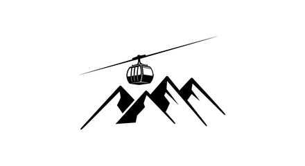 Ski lift cable car traveling over stylized mountain peaks, winter sport graphic © zabidi