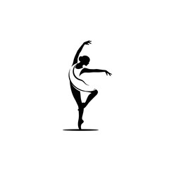 Silhouette of a graceful ballerina performing a ballet dance pose on white background © zabidi