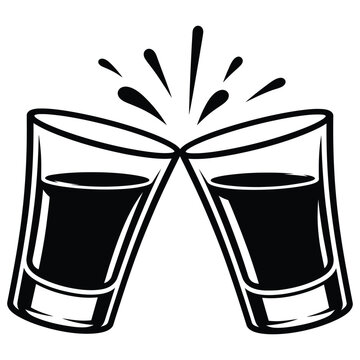 Two shot glasses clinking together, celebrating with a toast