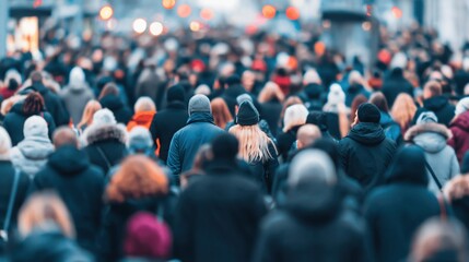 Obraz premium Anonymous crowd of people walking together in a busy urban street during daytime
