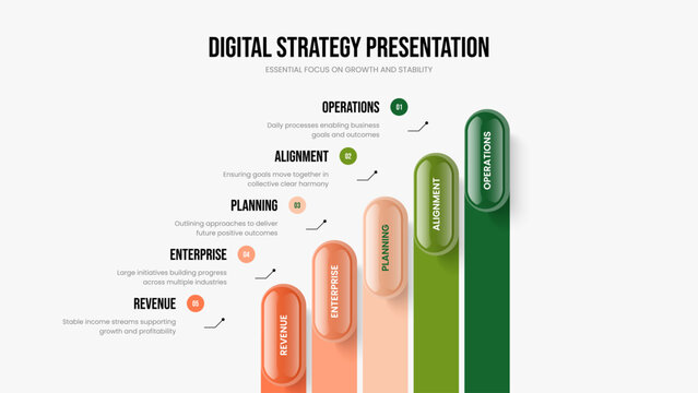Business Launch Slide Template Vector Illustration. Product Proposal Five Option Diagram Frame Layout. Visual Plan 5 Step Infographic Slideshow Design.