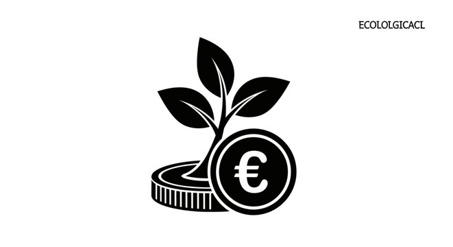 Growing euro currency with plant investment and finance concept isolated