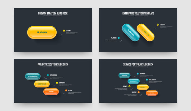 Investor Growth One Two Three Four Element Infographic Presentation Template Vector Illustration Collection. Modern Visualization 1 2 3 4 Option Diagram Slide Layout Set.