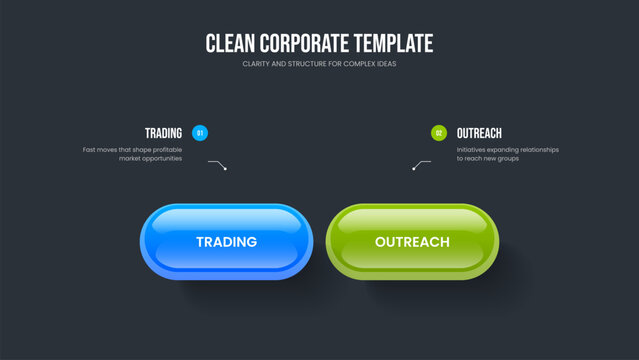 Visual Review Two Step Diagram Frame Template. Digital Proposal 2 Option Infographic Presentation Layout. Creative Solution Slideshow Design Vector Illustration.