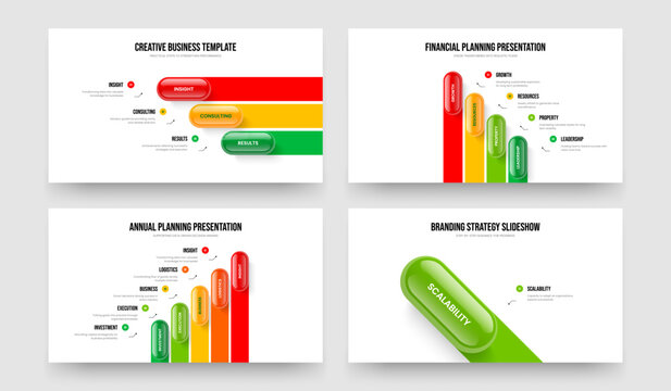 Visual Strategy 3 4 5 1 Option Diagram Slideshow Design Collection. Business Insight Three Four Five One Step Infographic Presentation Template Vector Illustration Bundle.
