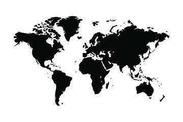 Naklejka premium Black and white world map silhouette showing continents and oceans clearly