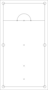 Snooker table top view with six pockets, baulk line, D semicircle, and ball spot markings