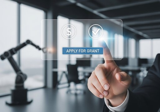Hand touches digital screen with grant application