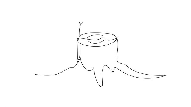 Sprout growing from tree stump continuous line art animation