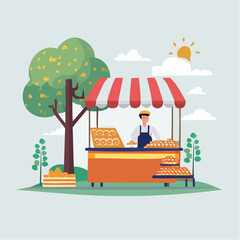 Naklejka premium Baker Selling Pastries at Outdoor Stall