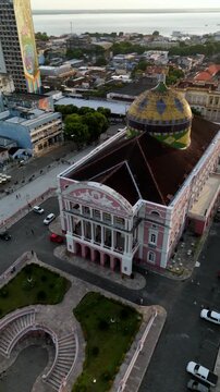 Aerial images of the Amazonas Theatre - Manaus, Amazonas, Brazil - August 12, 2025