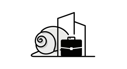 Slow business progress concept: snail with briefcase entering office building icon © samsul