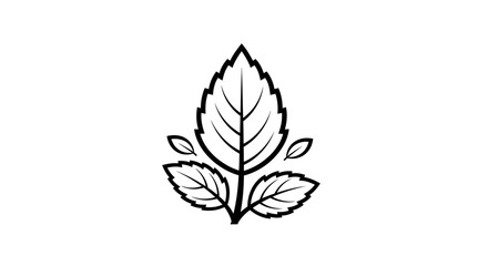 Stylized Mint Leaf Icon - Simple Botanical Line Art © samsul