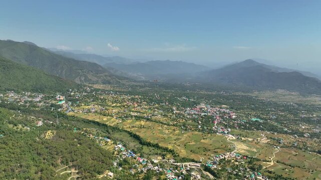 Beautiful Bir Billing valley in Himachal Pradesh drone shot
