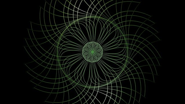 Abstract Spiral Flower Geometry Background With Futuristic Neon Green Circular Lines