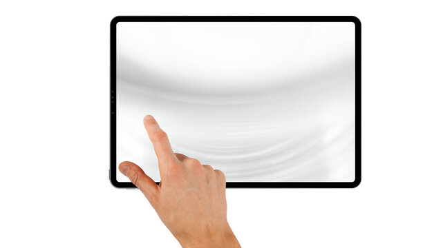 tablet in a hand on a transparent background in PNG format with a glass glare effect.