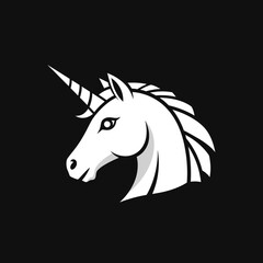 Fototapeta premium Minimalist white unicorn head logo on black background