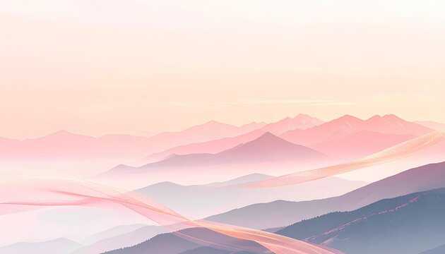 朝焼けに染まる連峰の抽象的な風景 / Abstract landscape of mountain ranges in morning glow (Generative AI)