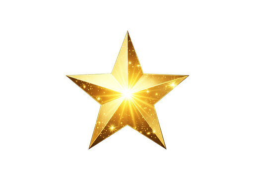 Golden Star With Sparkle And Light Isolated On White Background