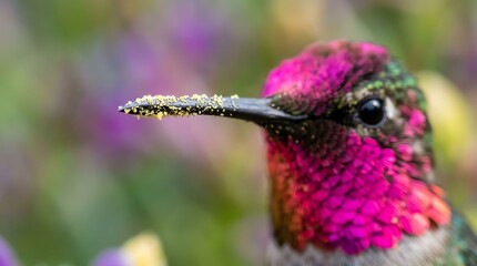 Fototapeta premium Close-up of a Vibrant Hummingbird with Iridescent Feathers in Nature.