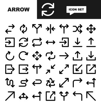 Arrow icon set. Vector icons for transfer, loop, Y intersection, shrink, split, shuffle, movement, import, sync, repeat, expand, log in, download