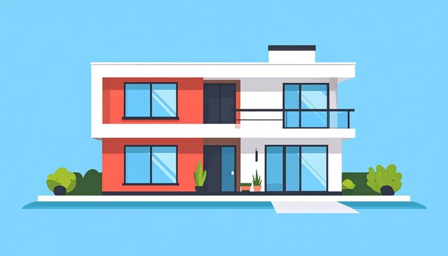 Modern duplex house illustration with minimalist architecture and clean background