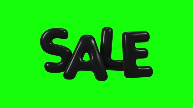Animated 'SALE' text with a shadow on a green screen background, perfect for promotions.