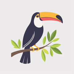 Obraz premium Stylized Toucan Perched on a Branch with Leaves