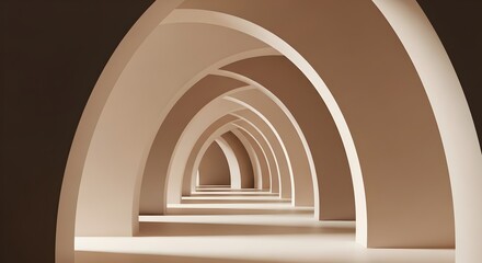 Naklejka premium Series of beige arches forming a tunnel with diminishing sizes and soft lighting creating a minimalist architectural background